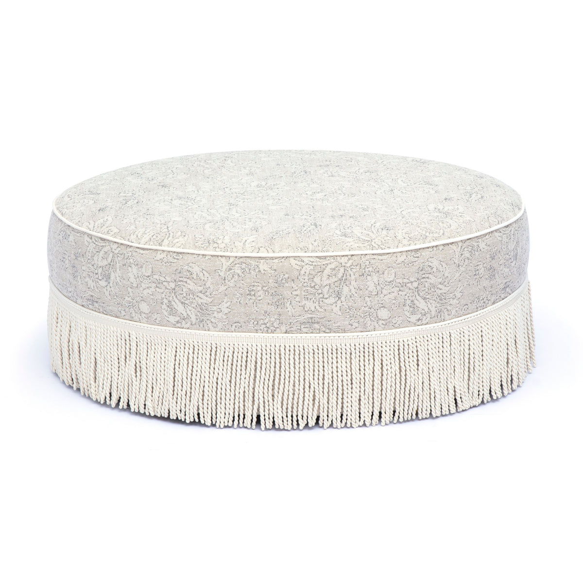 Tassy Tasseled Round Ottoman - Neutral Floral - Image 2