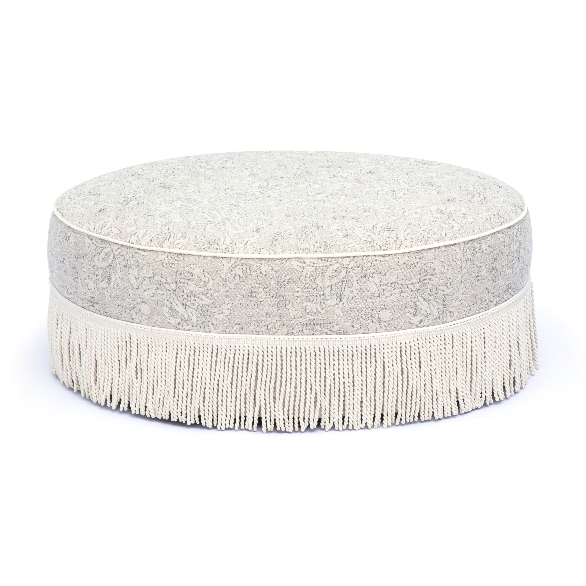 Tassy Tasseled Round Ottoman - Neutral Floral - Image 2