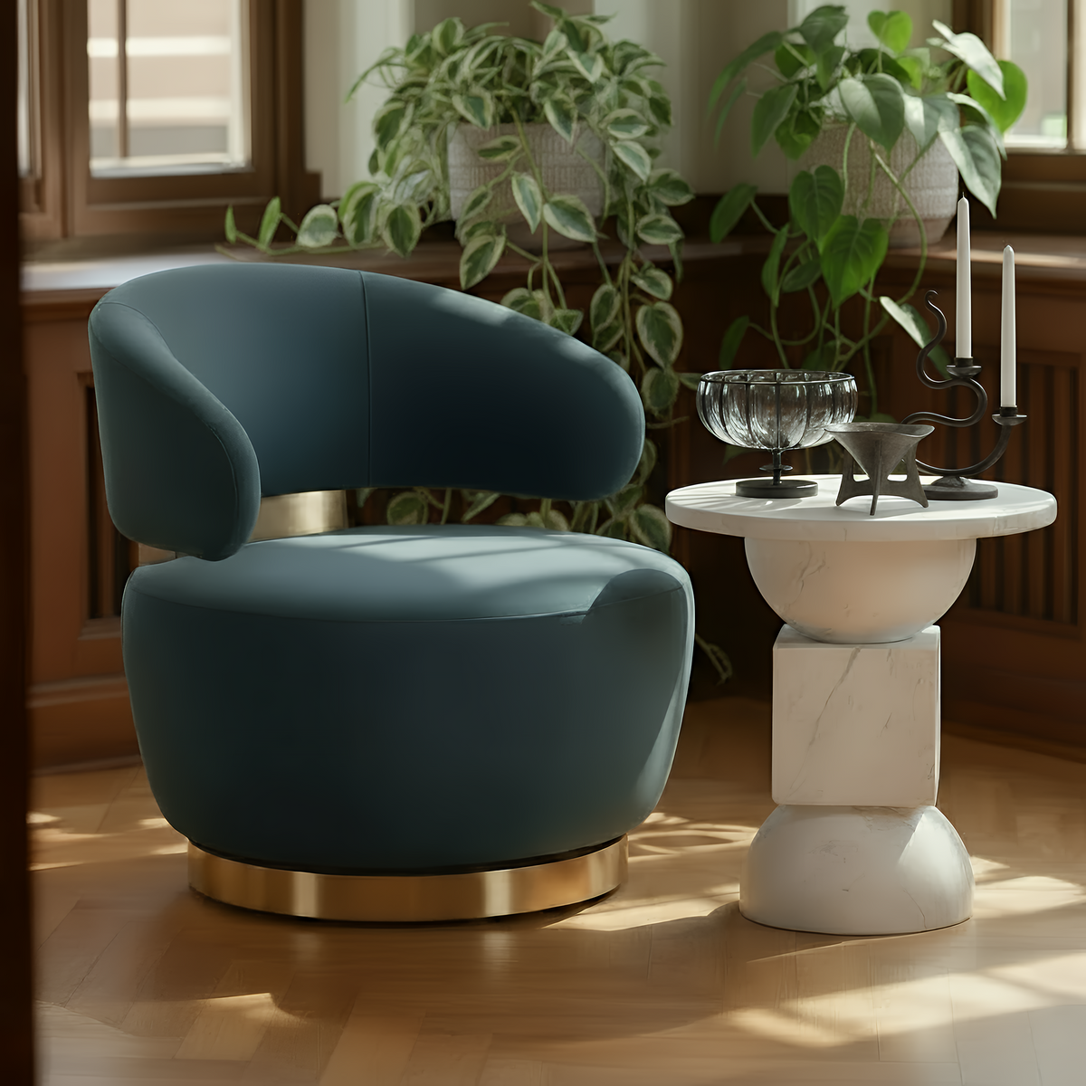 Austin Swivel Accent Chair - Dark Teal - Image 2