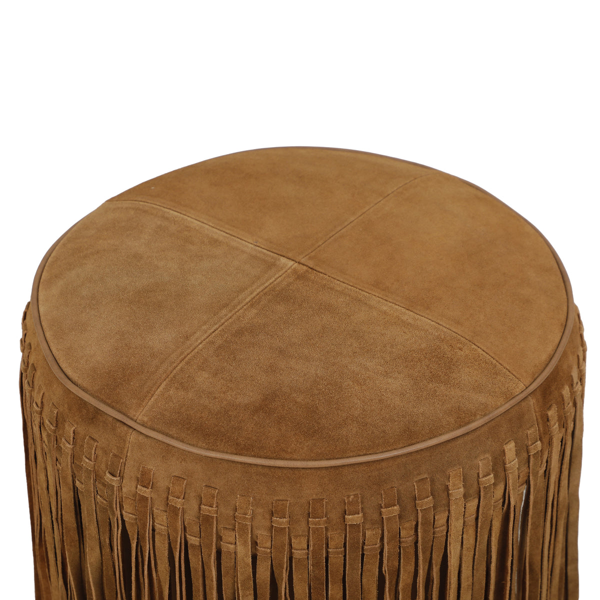 Daphne Round Suede Fringe Ottoman - Cognac - Image 3