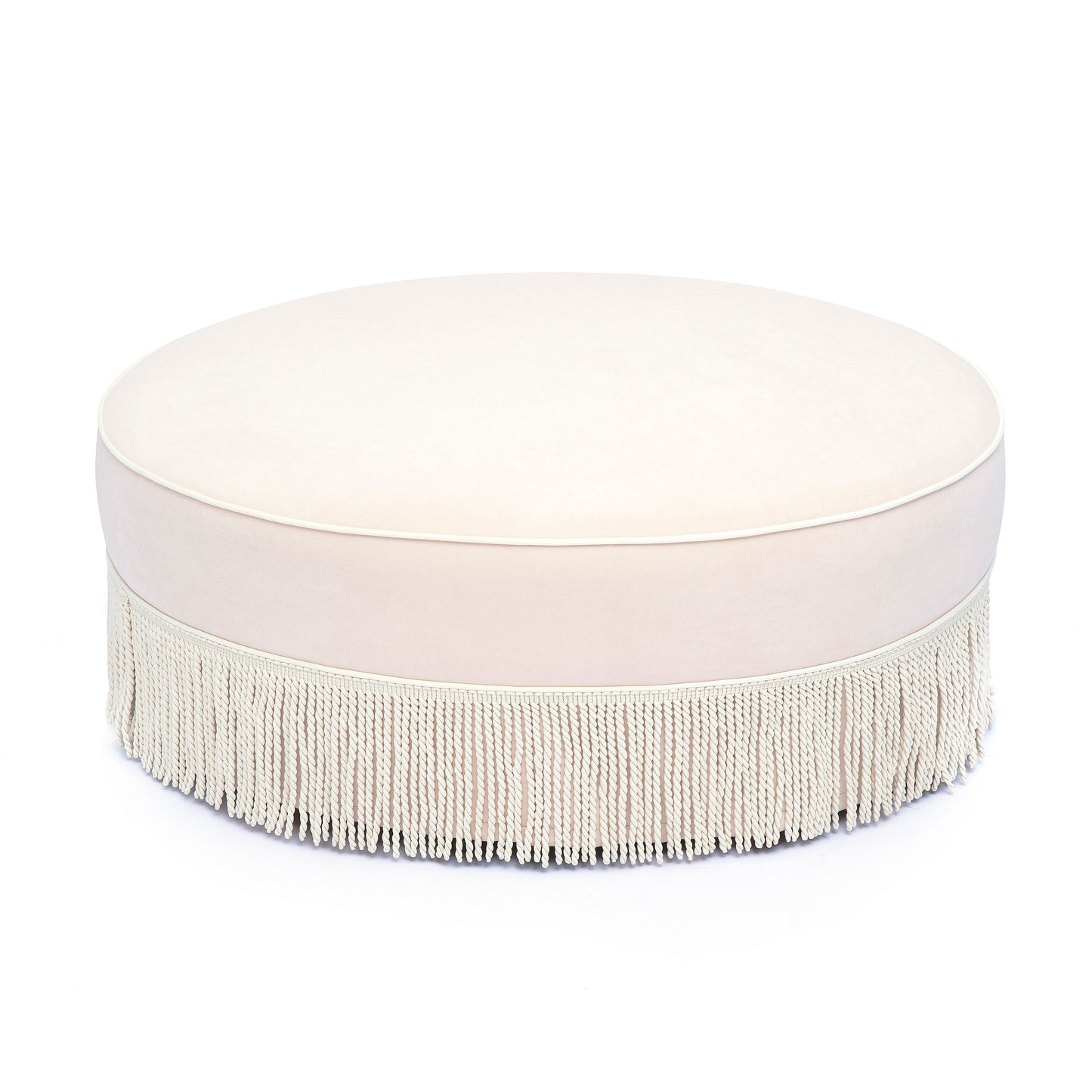 Tassy Tasseled Round Ottoman - Pink - Image 2