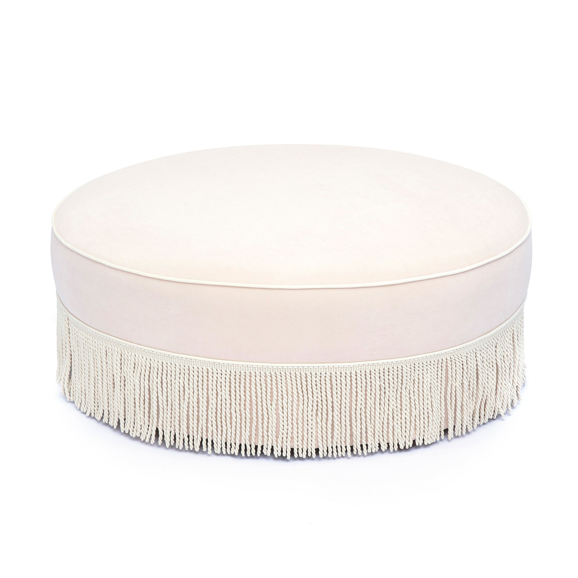 Tassy Tasseled Round Ottoman - Pink - Image 2