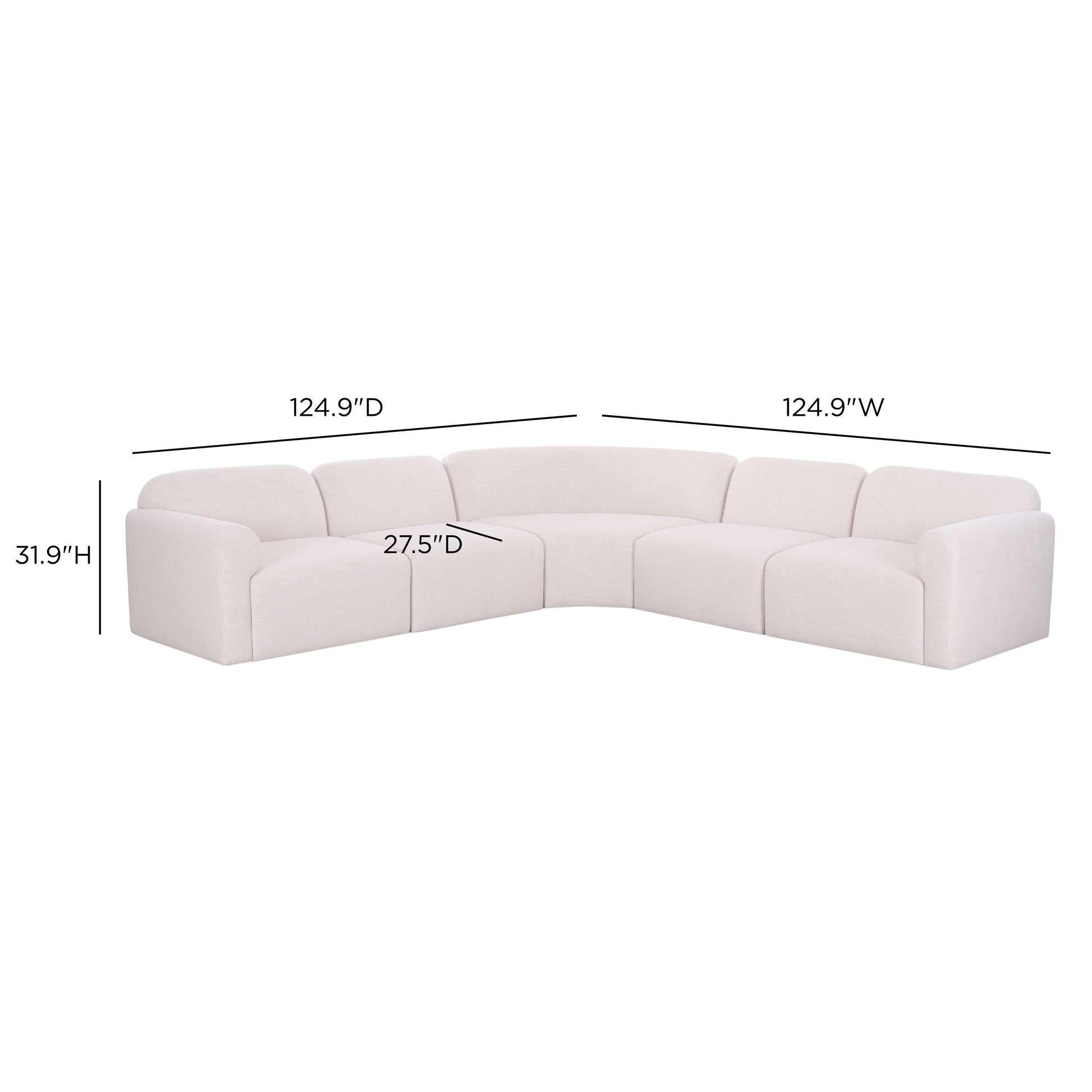 Gorge 5-Piece Modular Corner Sectional - Cream - Image 4