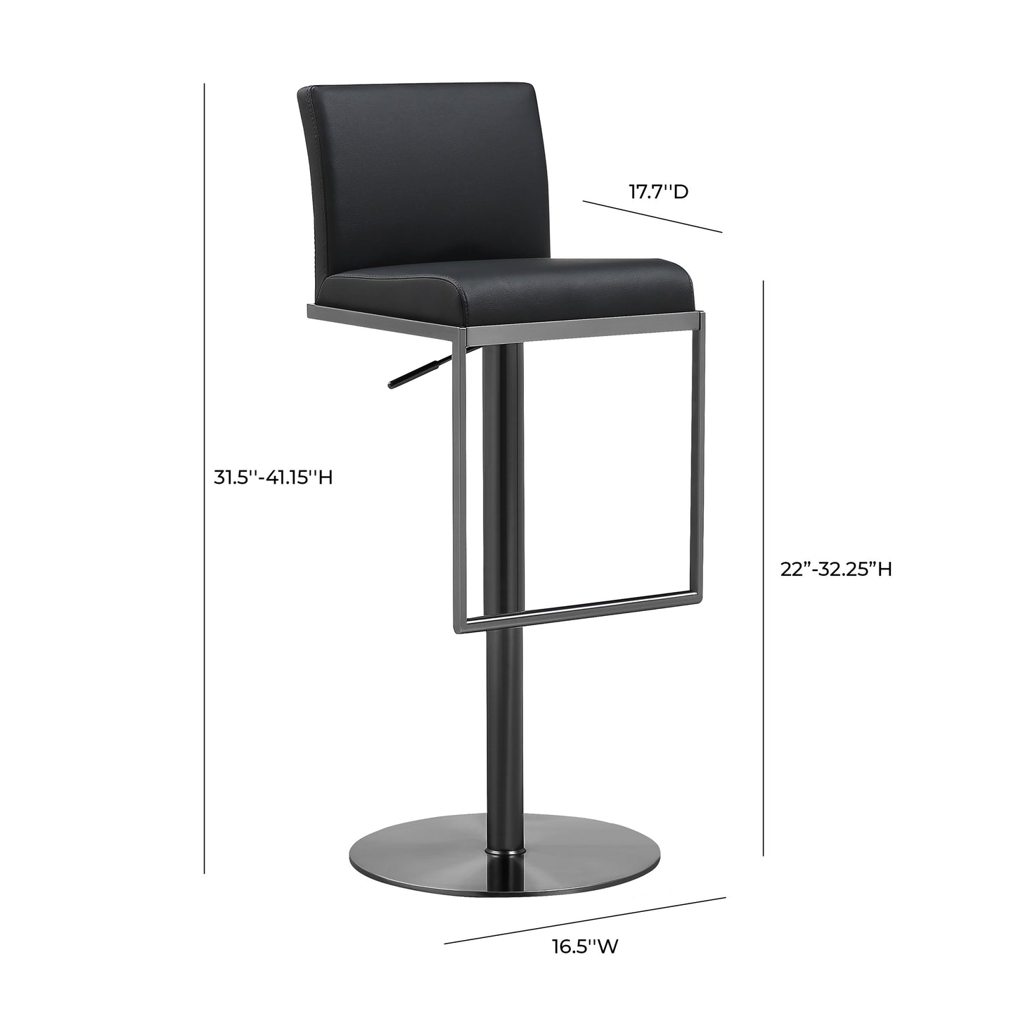 Amalfi Performance Vegan Leather Adjustable Stool - Black - Image 8