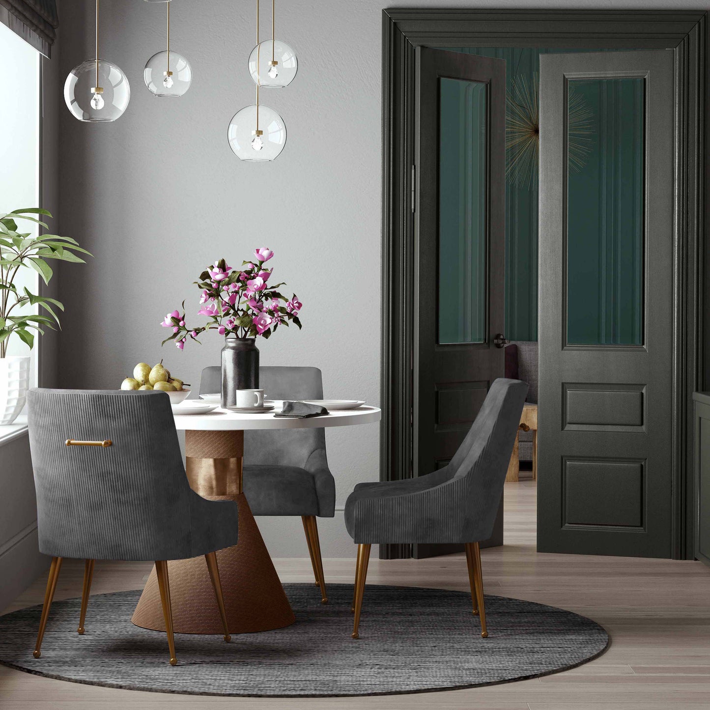 Beatrix Pleated Performance Velvet Dining Chair - Grey - Image 2