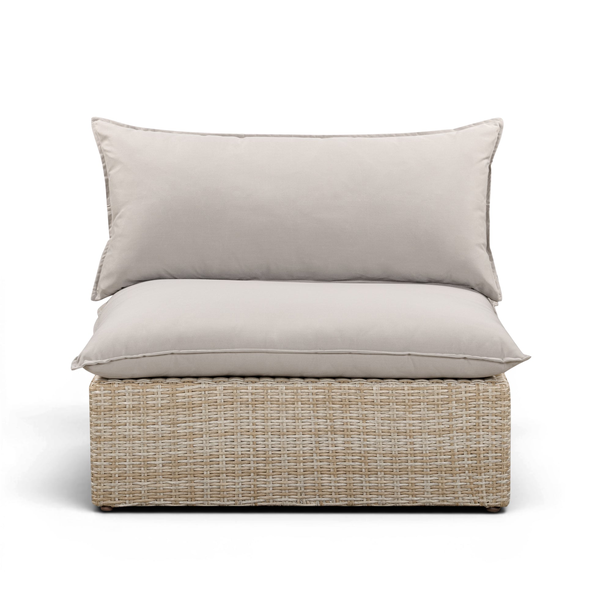 Cali Performance Fabric & Wicker Outdoor Armless Chair - Grey / Natural - Image 1