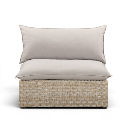 Cali Performance Fabric & Wicker Outdoor Armless Chair - Grey / Natural - Image 1