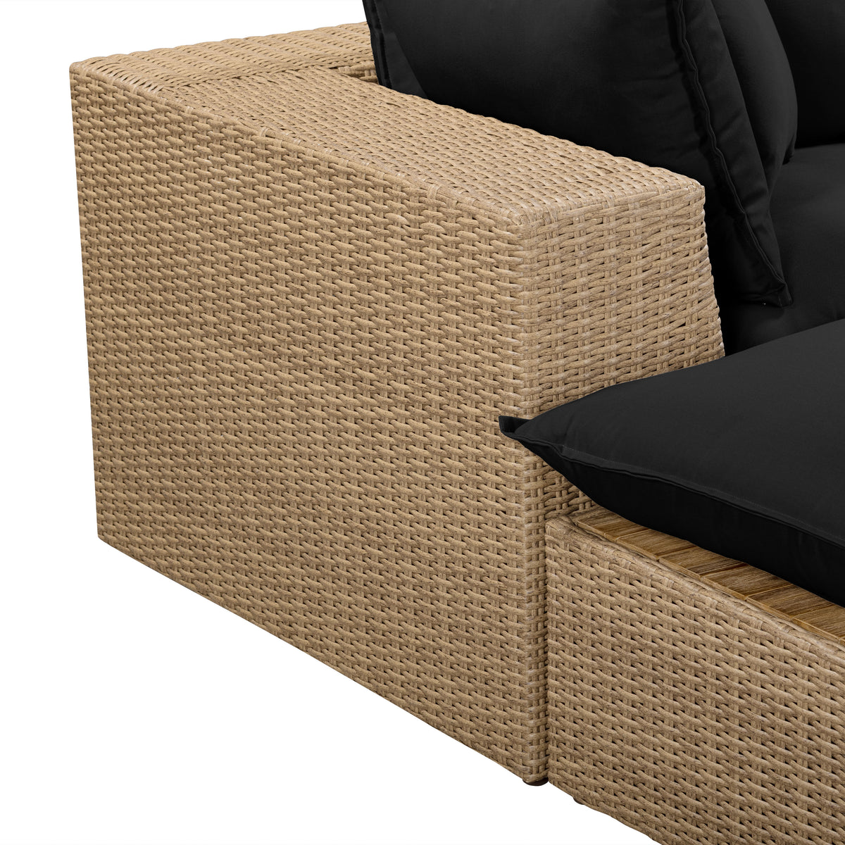 Cali 4-Piece Performance Fabric & Wicker Outdoor Sectional - Black / Brown - Image 8