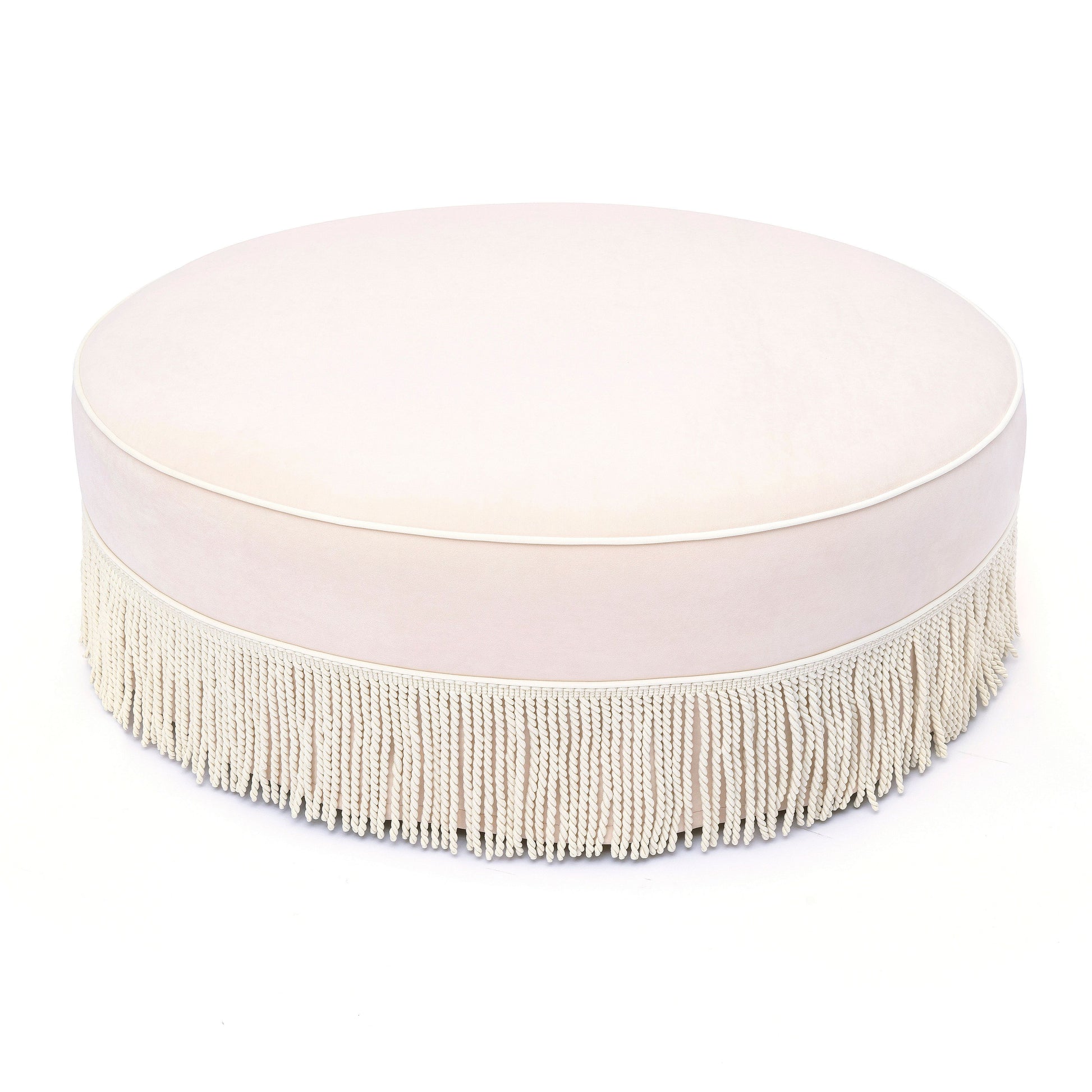 Tassy Tasseled Round Ottoman - Pink - Image 3
