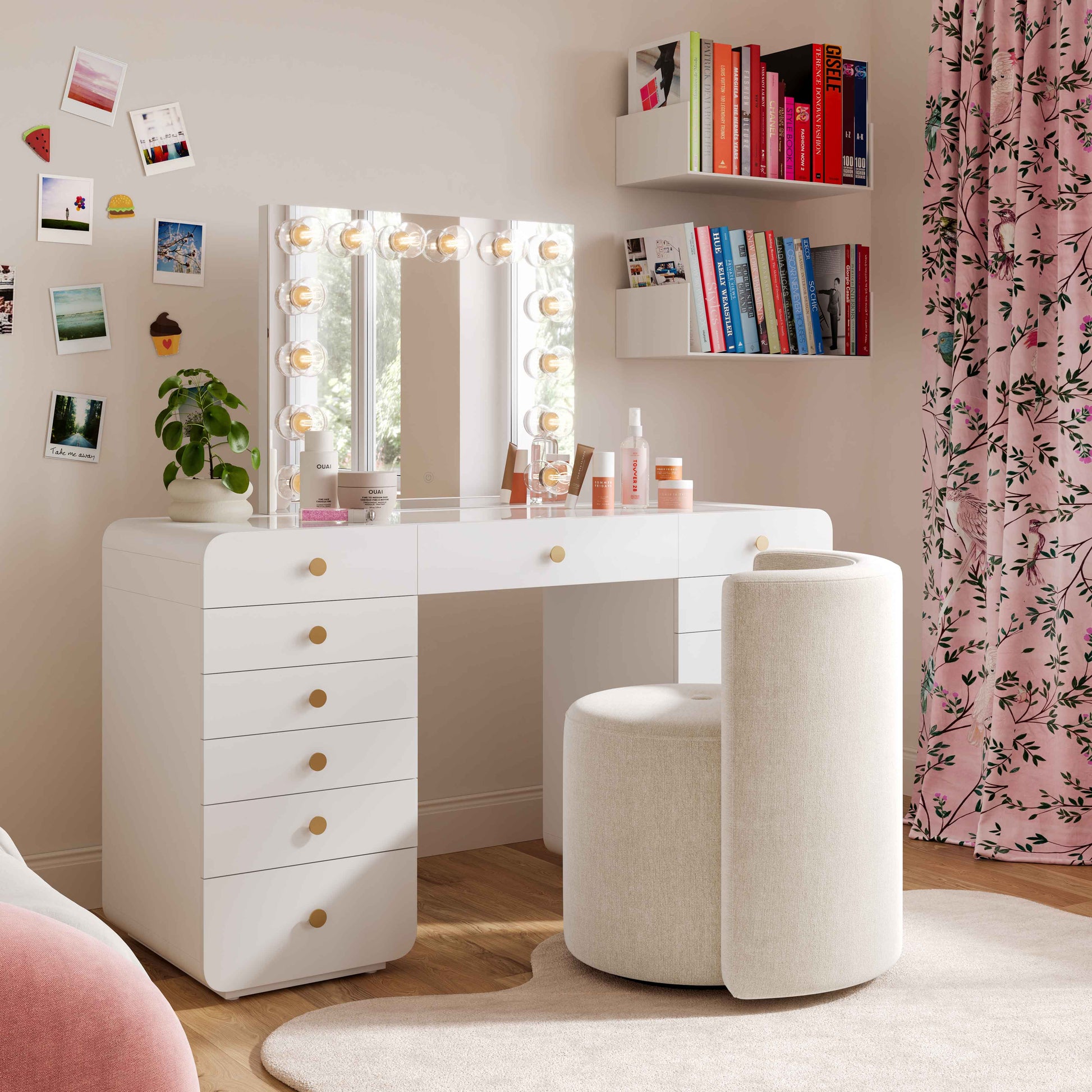 Alyssa Rolling Desk Chair - Cream - Image 2