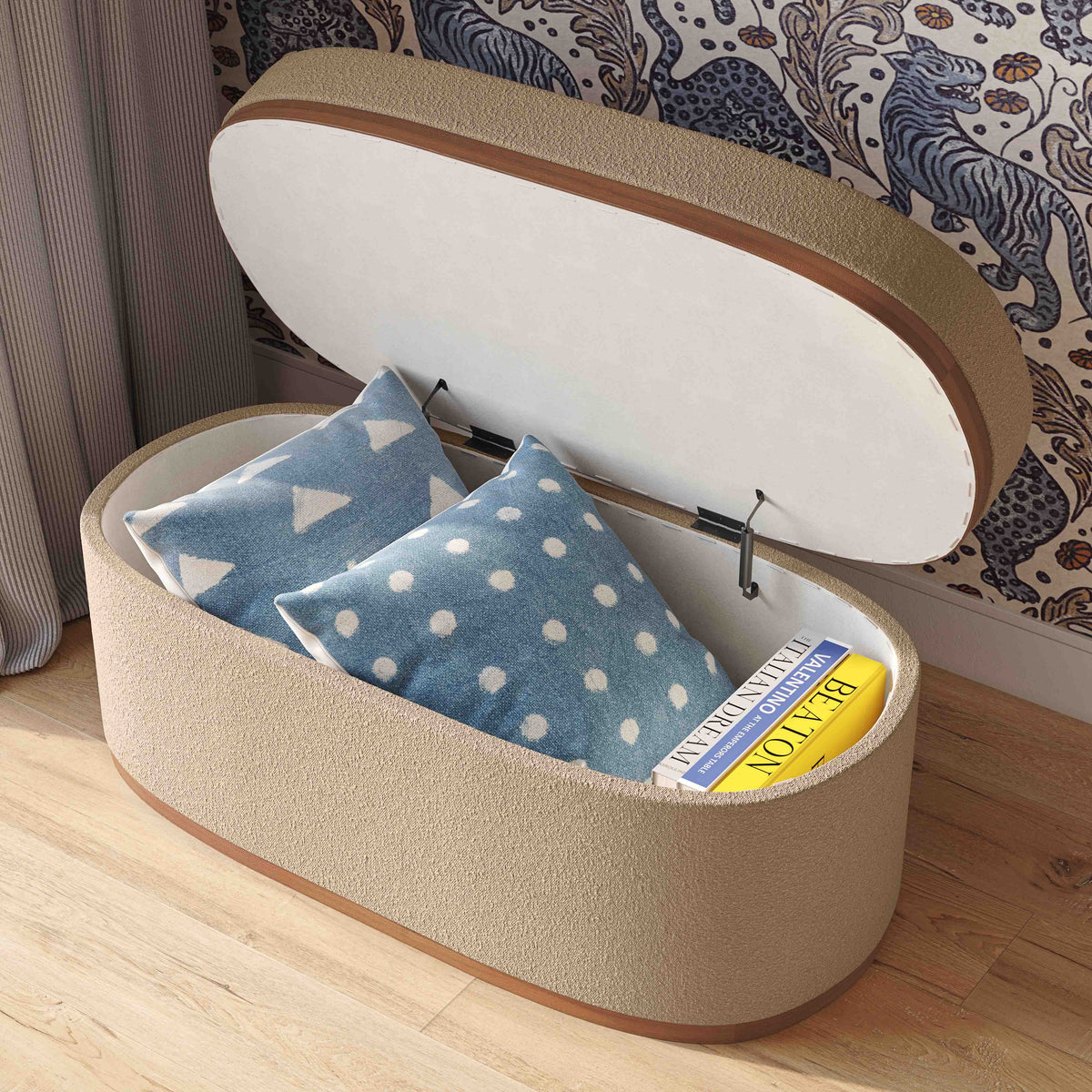 Olivier 41" Oval Storage Ottoman - Ivory - Image 2