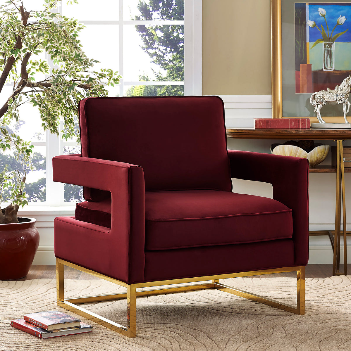 Avery Performance Velvet Accent Chair - Maroon - Image 2