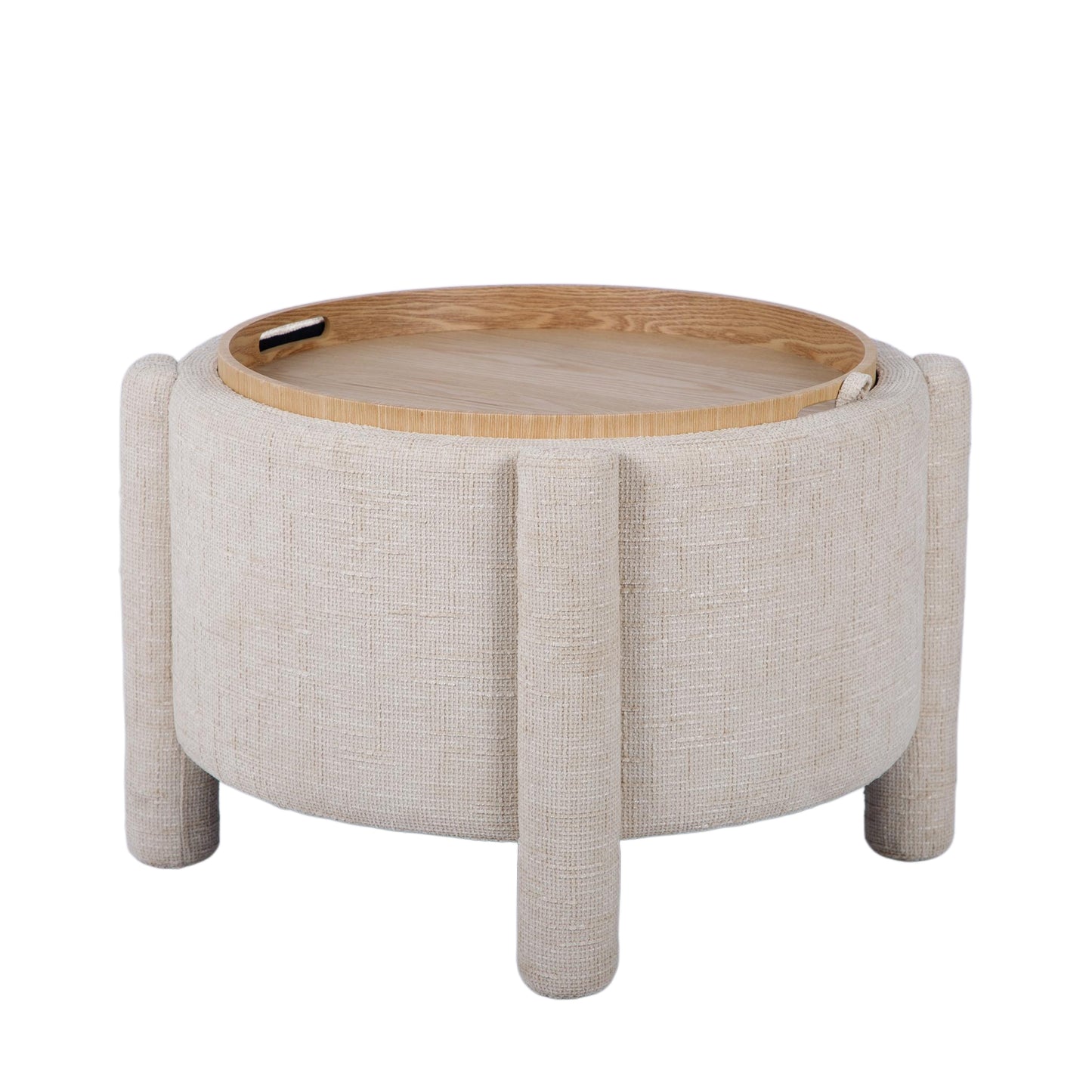 Bellamy Railroad Chenille Storage Stool With Reversible Tray Top - Cream - Image 4