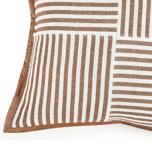 Kora 20" Brown Cotton Jute Throw Pillow Cover - Image 2