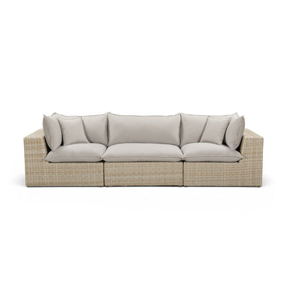 Cali 120" Performance Fabric & Wicker Outdoor Sofa - Grey / Natural - Image 1