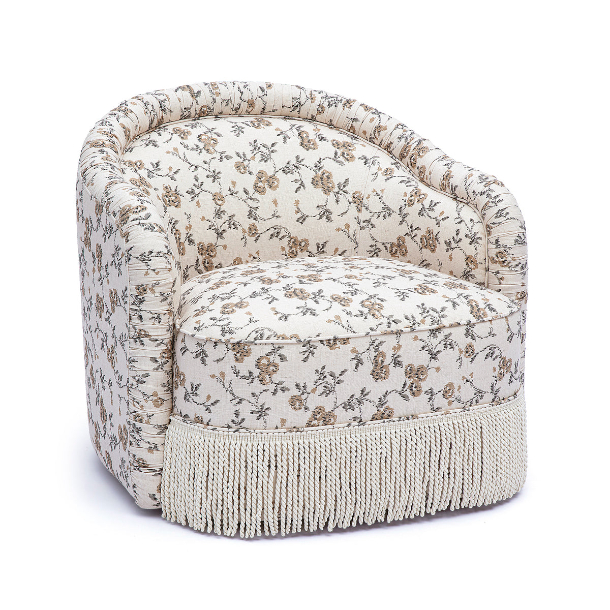 Pamela Tasseled Lounge Accent Chair - Natural Floral Print - Image 1