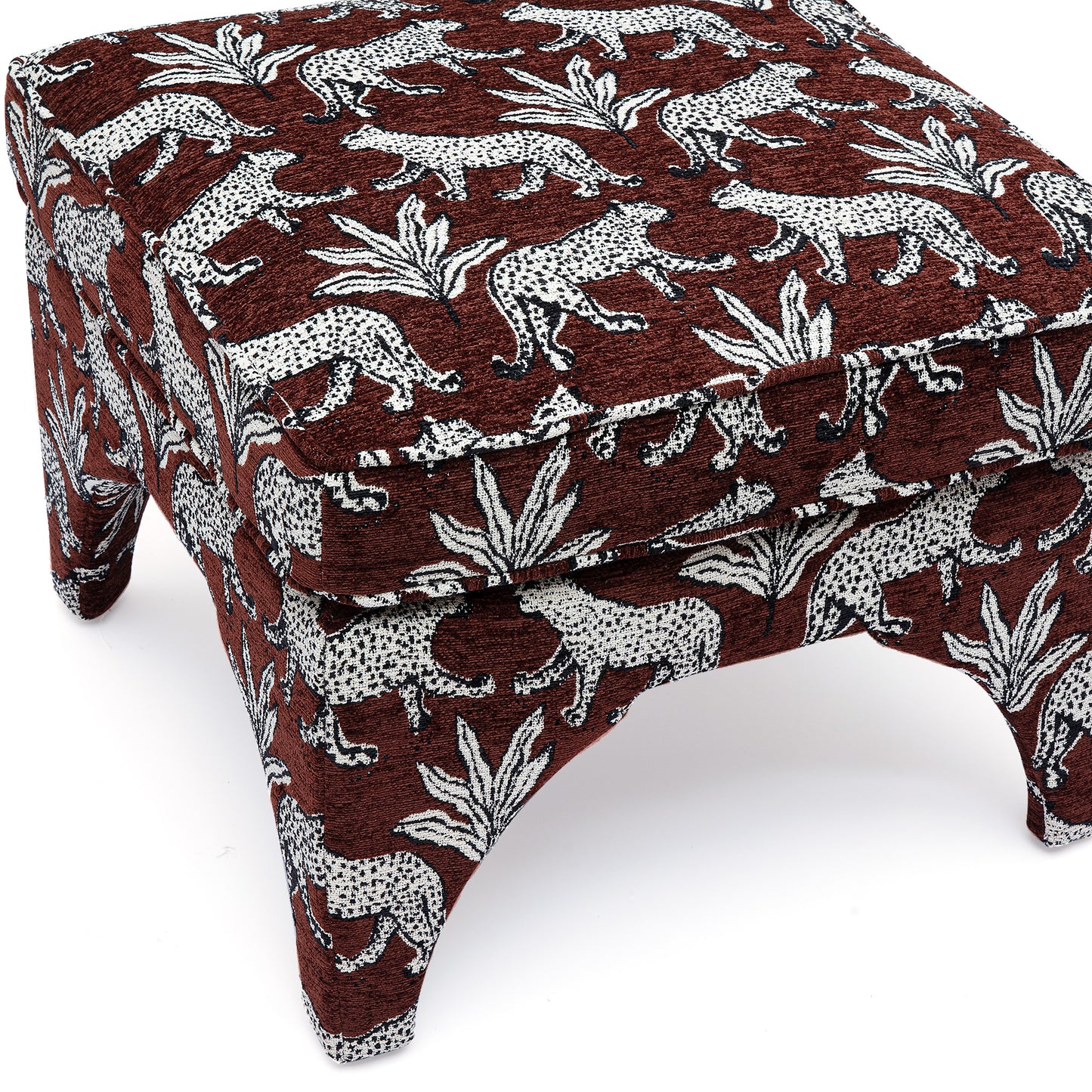 Raji Leopard Performance Jacquard Ottoman - Brown - Image 5