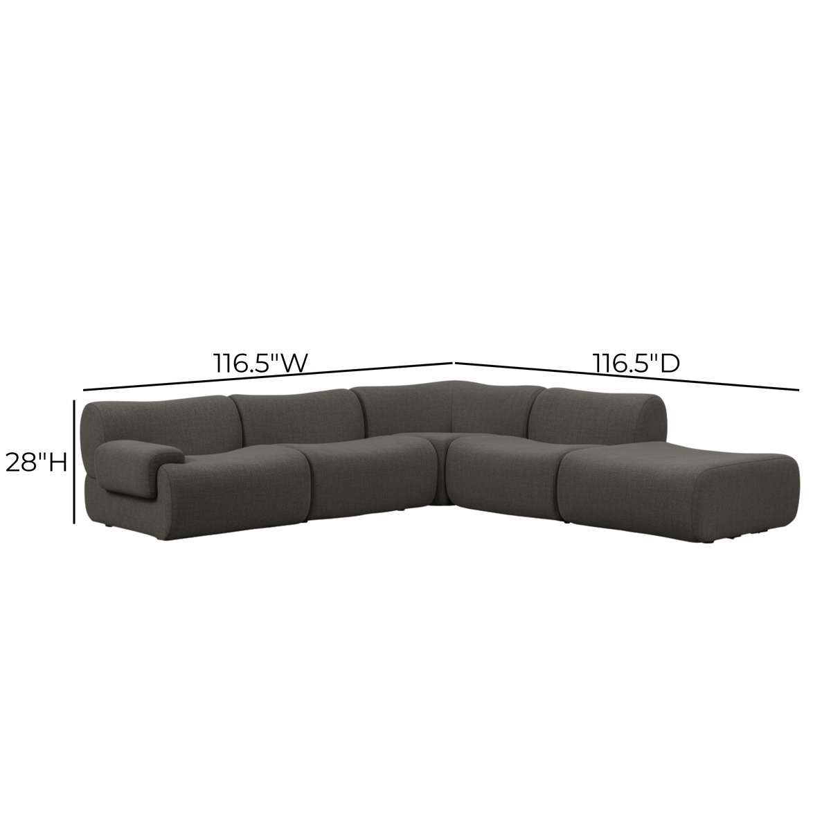 Zenith 5-Piece Modular Sectional - Grey / RAF - Image 9