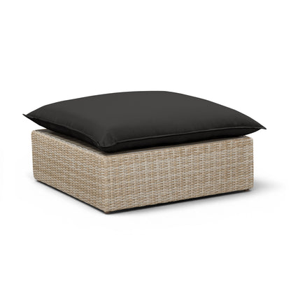 Cali Performance Fabric & Wicker Outdoor Ottoman - Black / Natural - Image 1