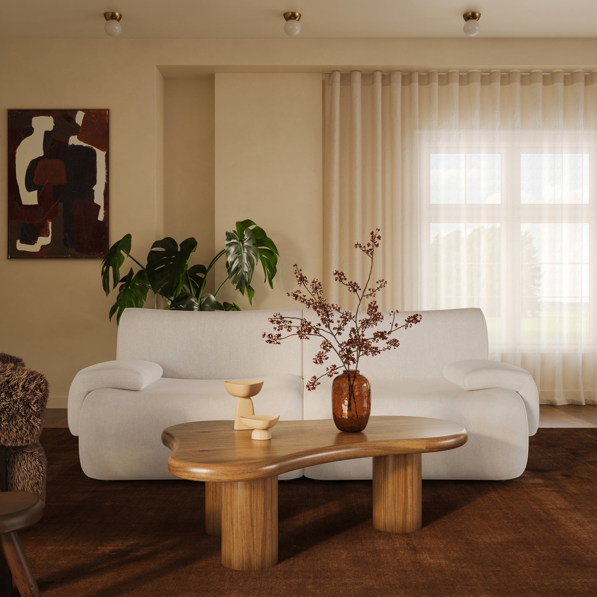 Zenith 80" Contract-Grade Upcycled Fabric Modular Loveseat - Cream - Image 2