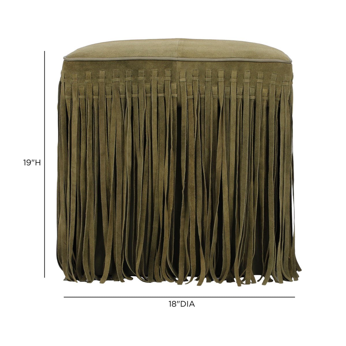 Daphne Square Suede Fringe Ottoman - Olive Green - Image 5