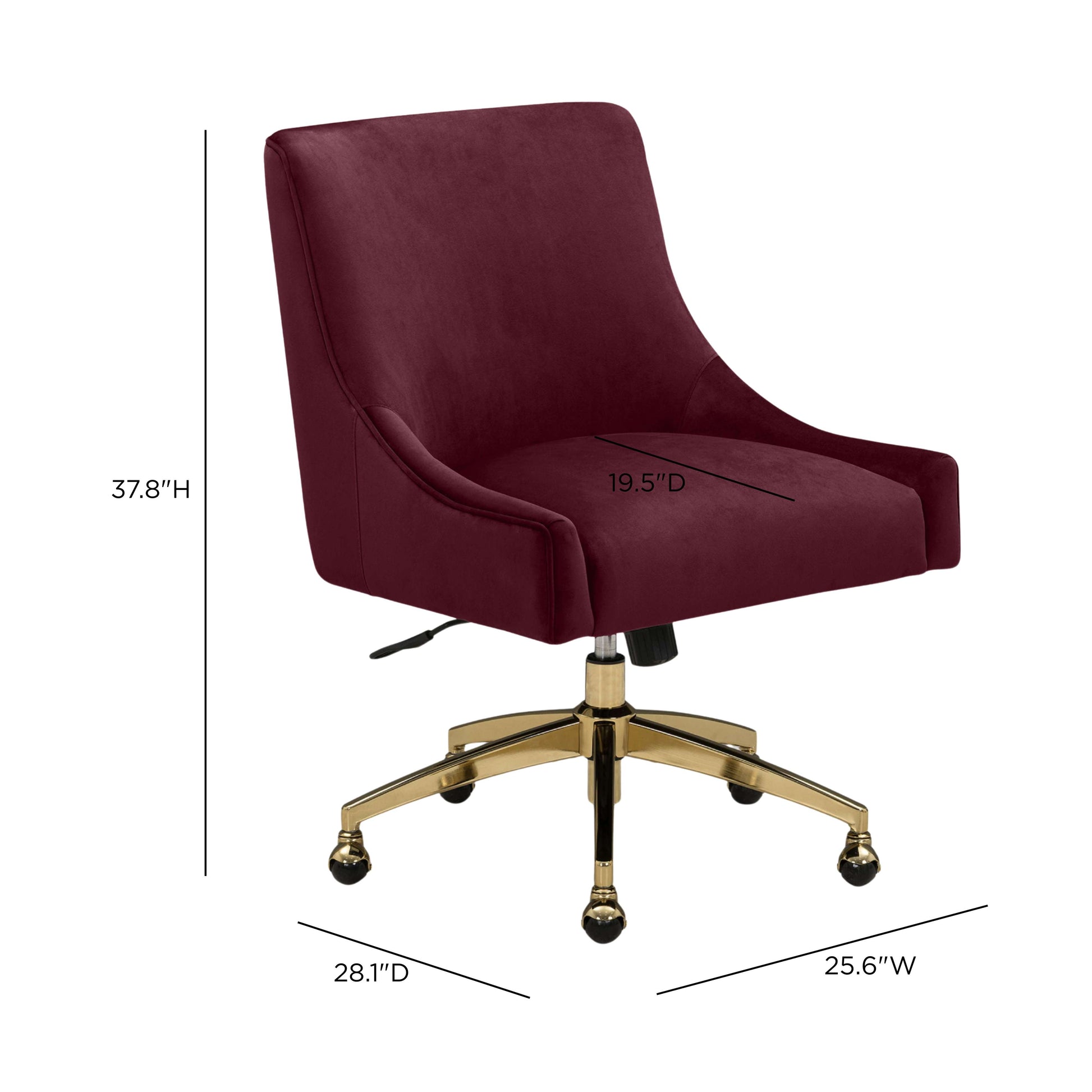 Beatrix Performance Velvet Office Swivel Chair - Burgundy - Image 6
