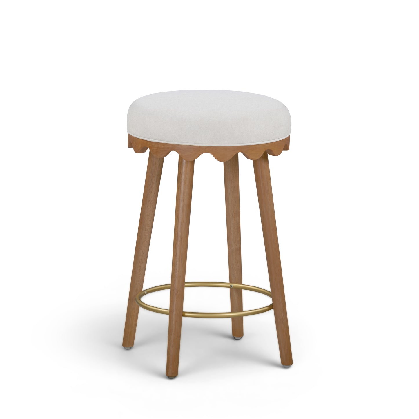 Oodle Cream Performance Vegan Mohair Light Walnut Counter Stool - Image 1