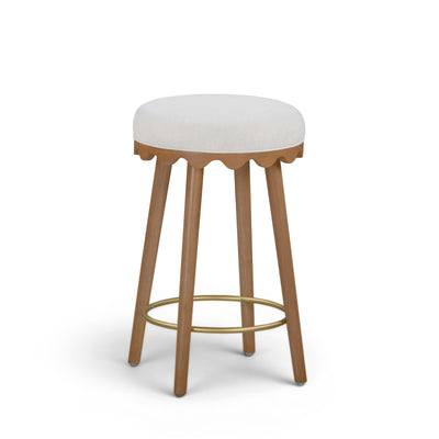 Oodle Cream Performance Vegan Mohair Light Walnut Counter Stool - Image 1