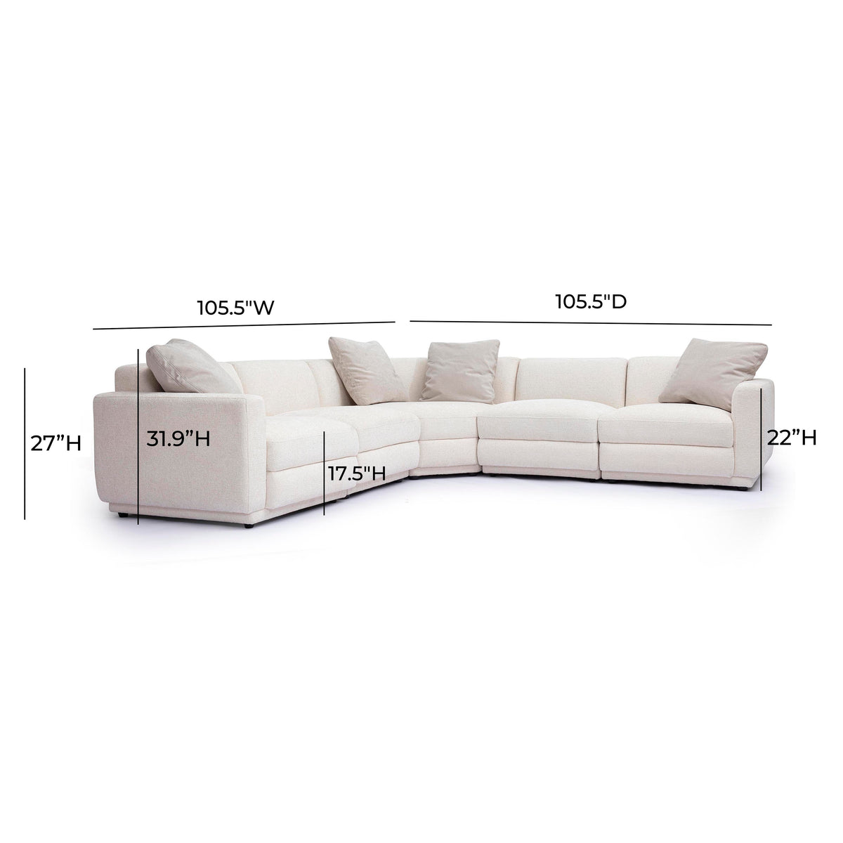 Perry 5-Piece Modular L-Sectional - Cream - Image 7