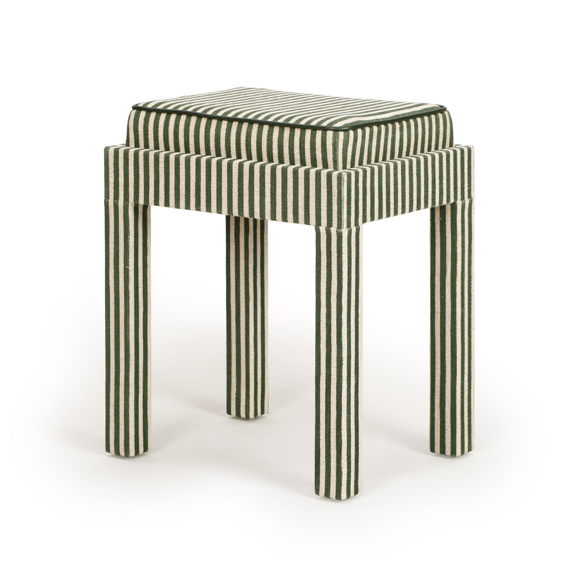 Kora Cotton Jute Contract-Grade Accent Stool - Green Stripes - Image 5