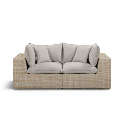 Cali 80" Performance Fabric & Wicker Outdoor Loveseat - Grey / Natural - Image 1