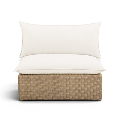 Cali Performance Fabric & Wicker Outdoor Armless Chair - Cream / Brown - Image 1