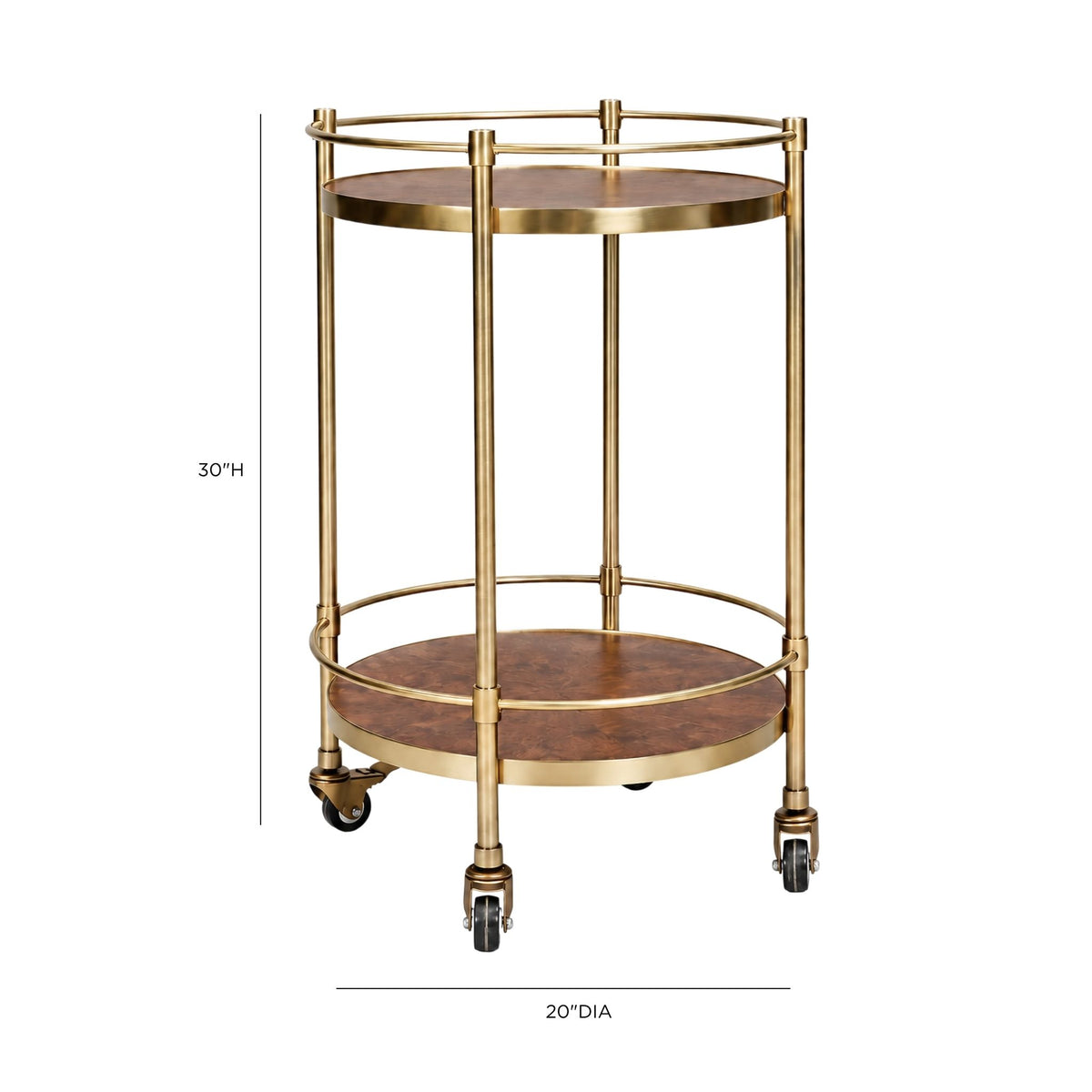 Desiree Brown Burl and Gold Round Bar Cart - Image 5