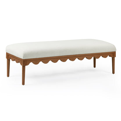 Oodle 56.5" Performance Vegan Mohair Bench - Cream / Walnut - Image 1