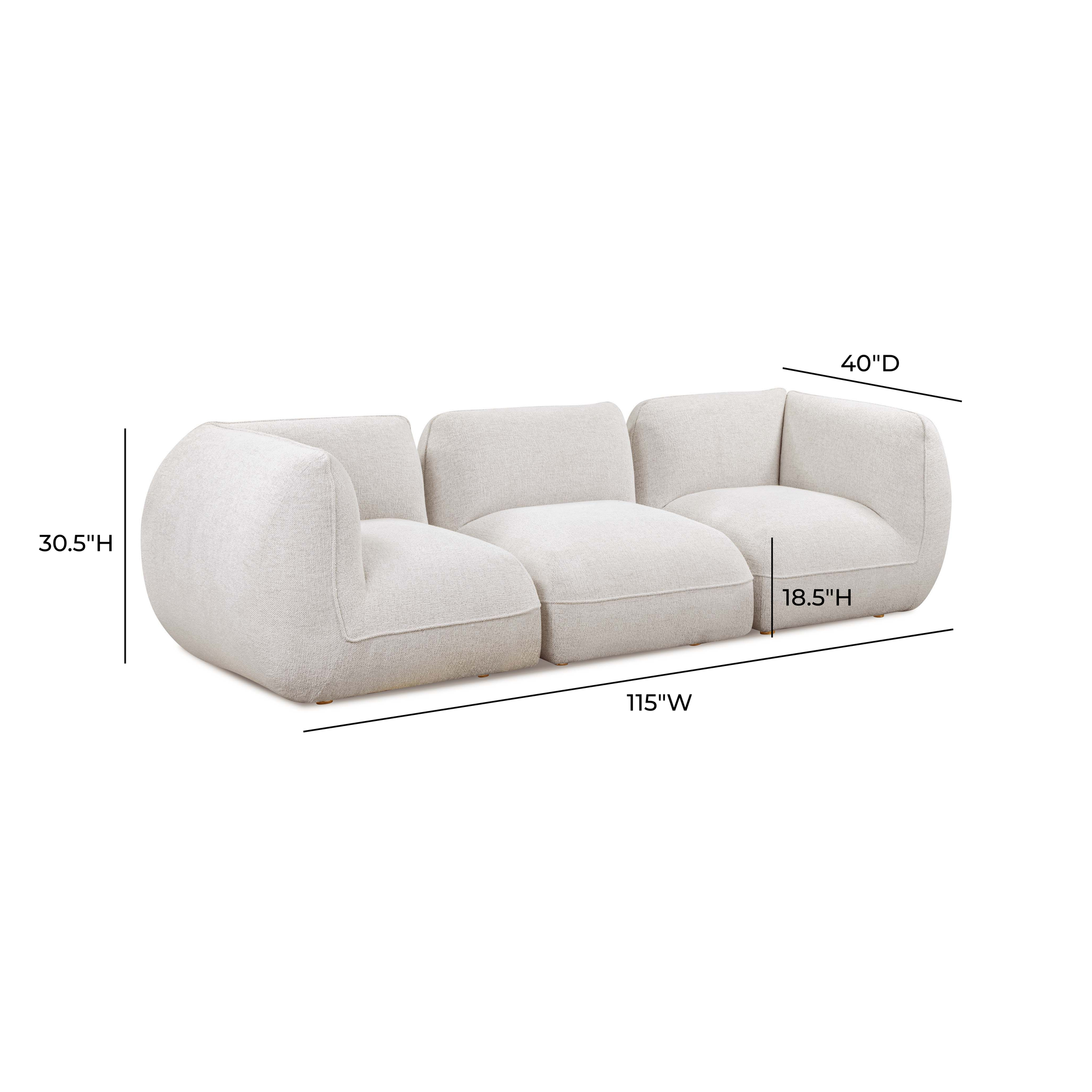 Arezza 115" Stone White Contract-Grade Basketweave Chenille Modular Sofa - Image 4
