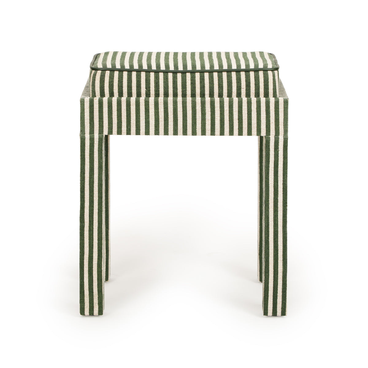 Kora Cotton Jute Contract-Grade Accent Stool - Green Stripes - Image 4