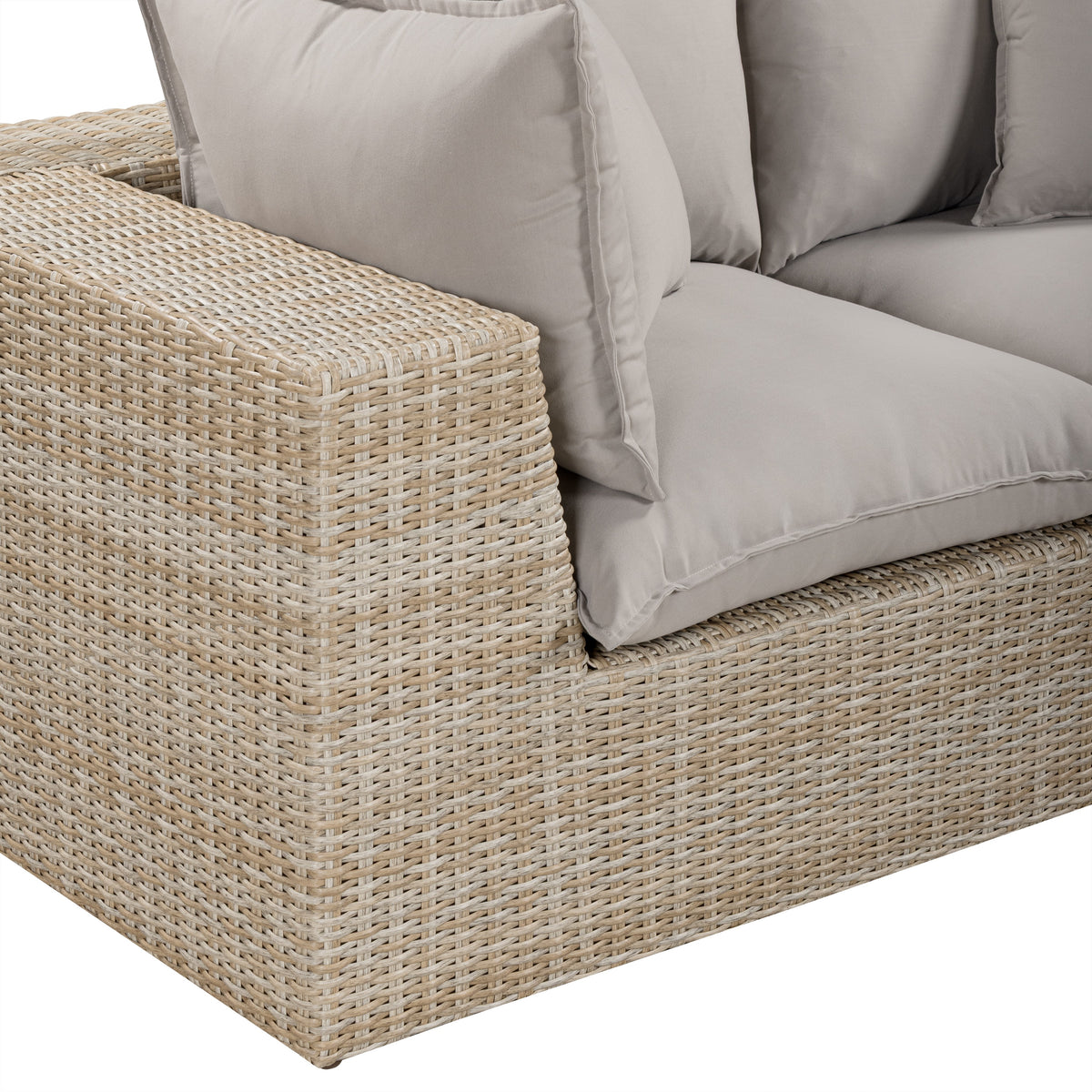 Cali 120" Performance Fabric & Wicker Outdoor Sofa - Grey / Natural - Image 4