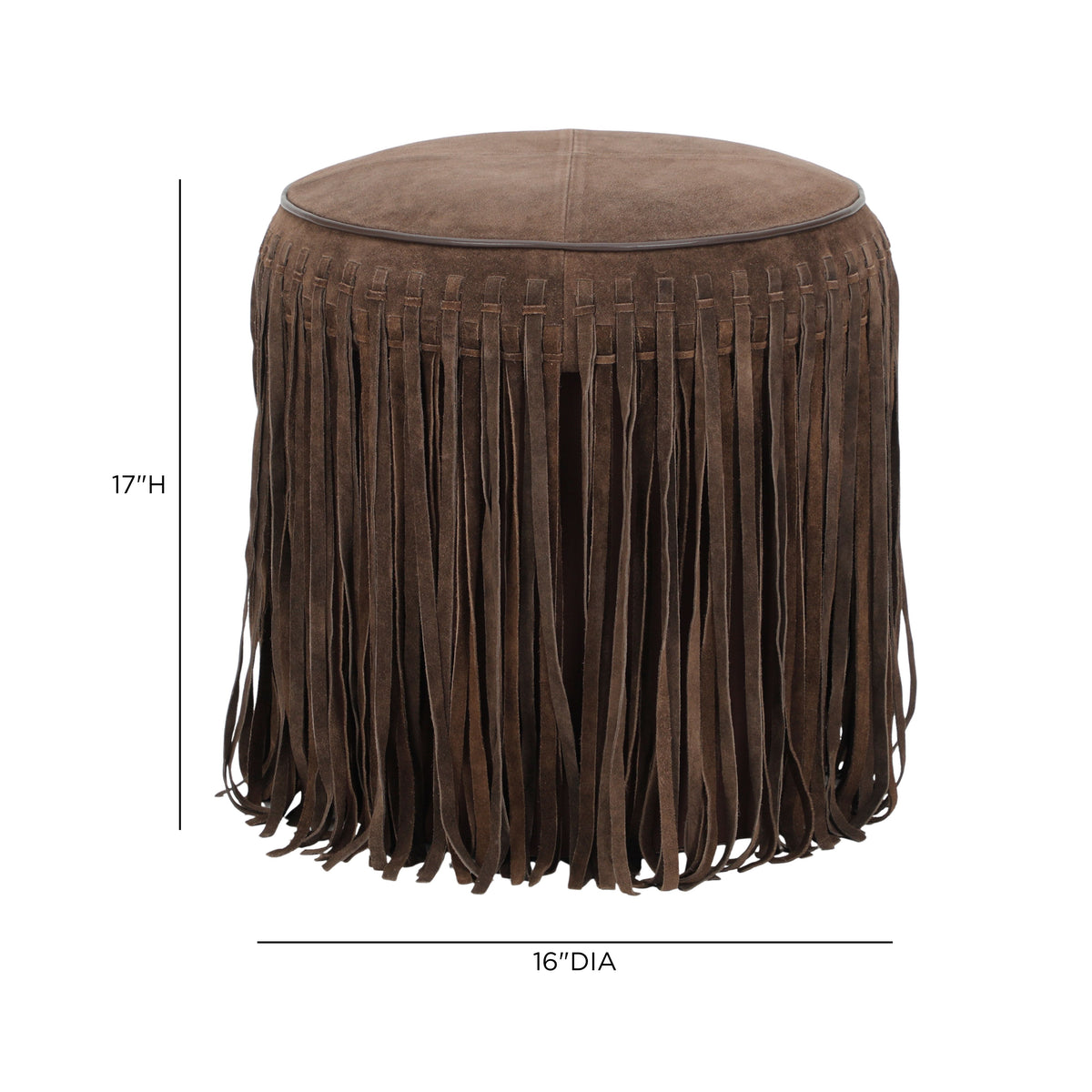 Daphne Round Suede Fringe Ottoman - Chocolate Brown - Image 5