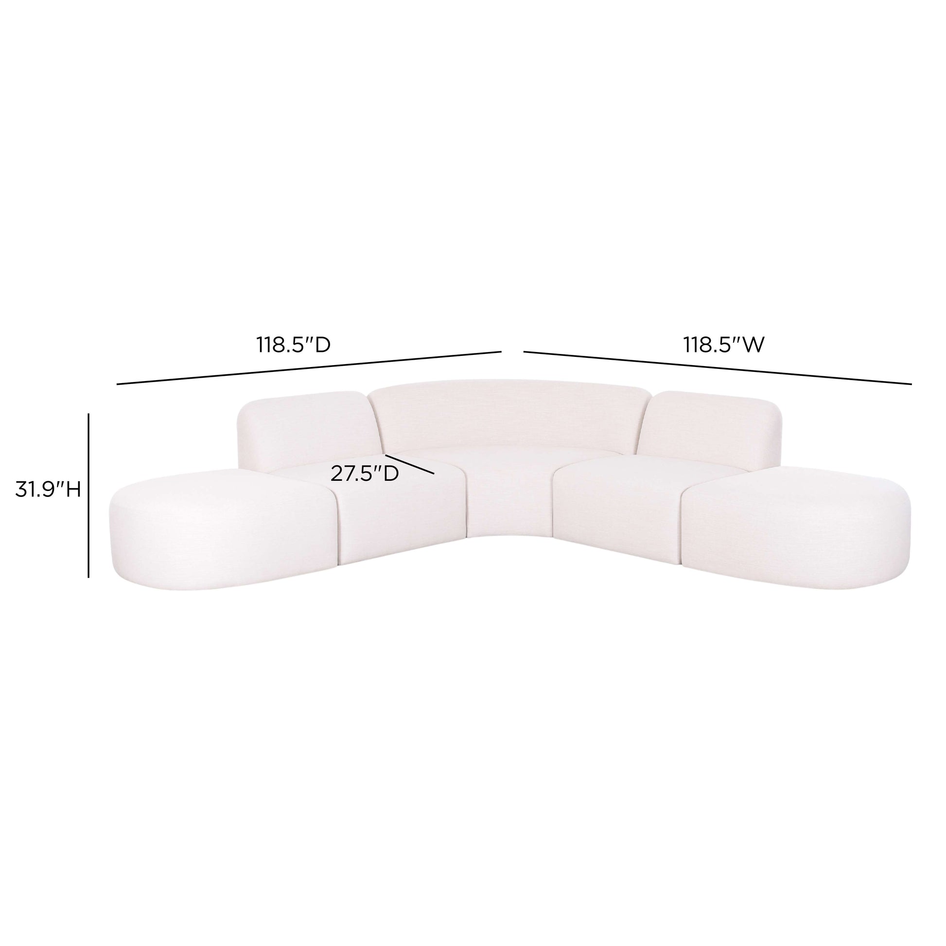 Gorge 5-Piece Modular Euro Sectional - Cream - Image 5