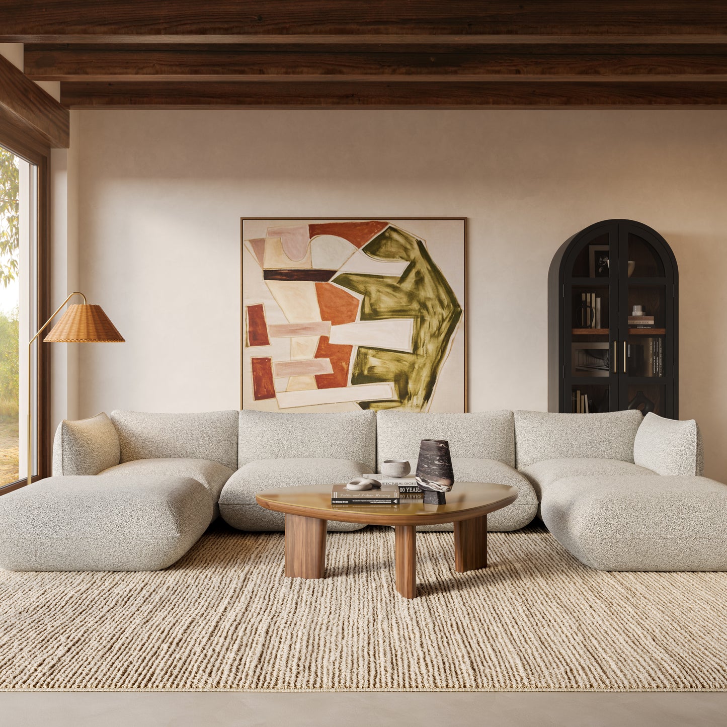 Arezza Stone White Contract-Grade Basketweave Chenille Modular U-Chaise Sectional - Image 2