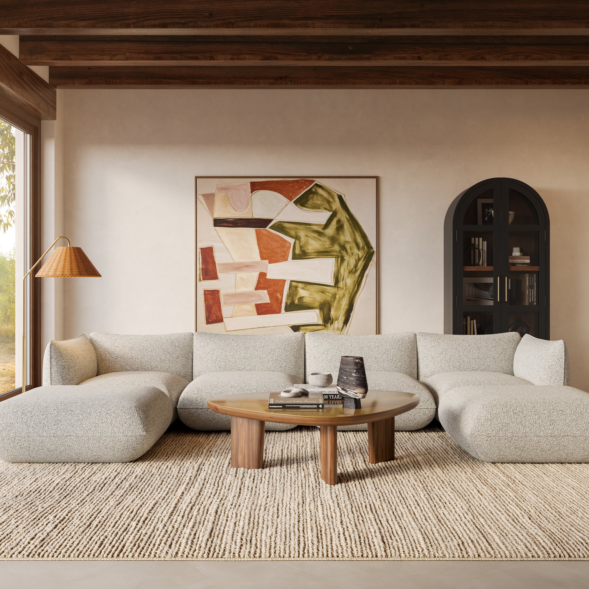 Arezza Stone White Contract-Grade Basketweave Chenille Modular U-Chaise Sectional - Image 2