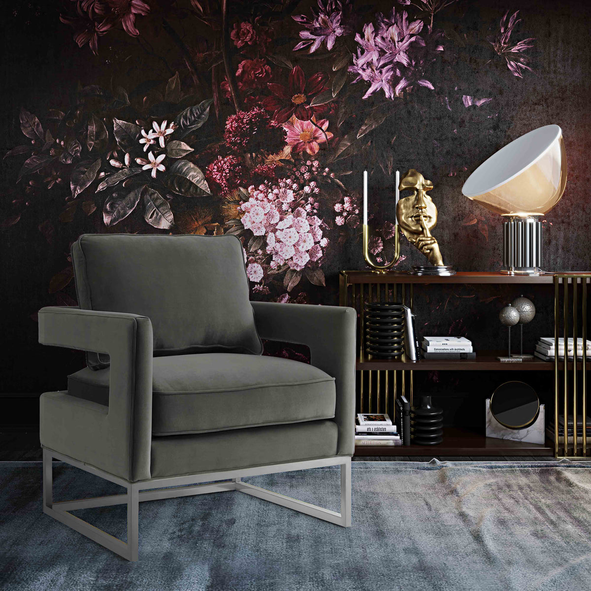 Avery Performance Velvet Accent Chair - Grey - Image 2