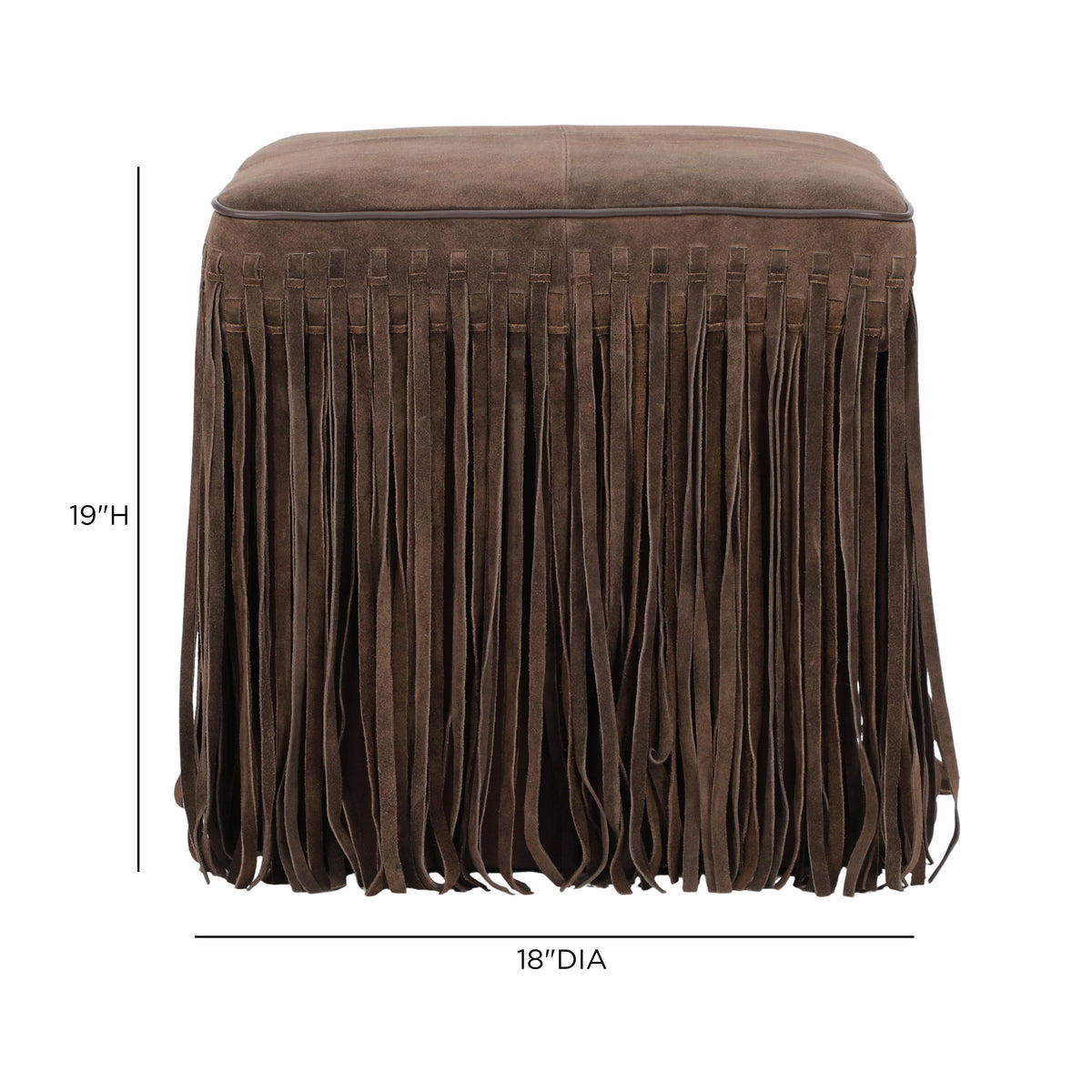 Daphne Square Suede Fringe Ottoman - Chocolate Brown - Image 6