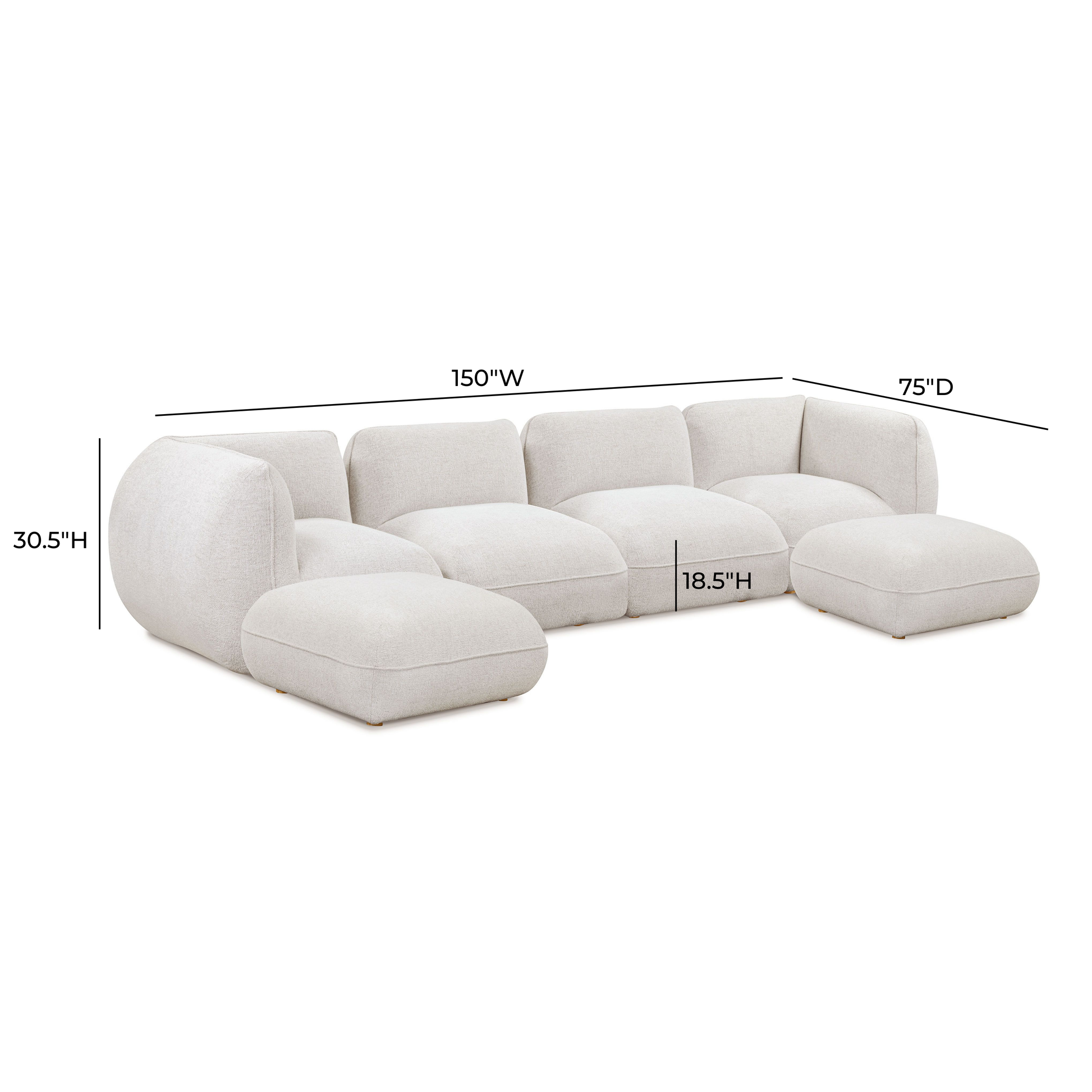 Arezza Stone White Contract-Grade Basketweave Chenille Modular U-Chaise Sectional - Image 4