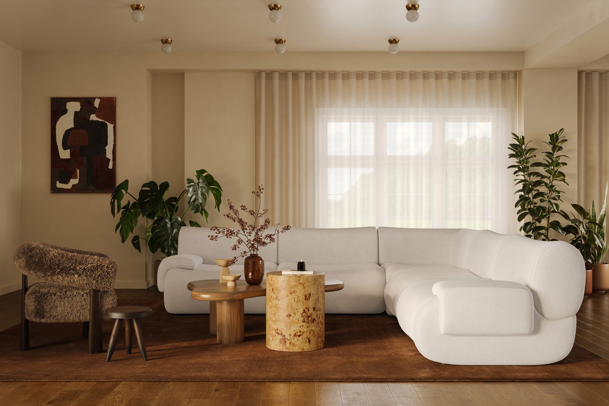 Zenith 5-Piece Contract-Grade Upcycled Fabric Modular L-Sectional - Cream - Image 2