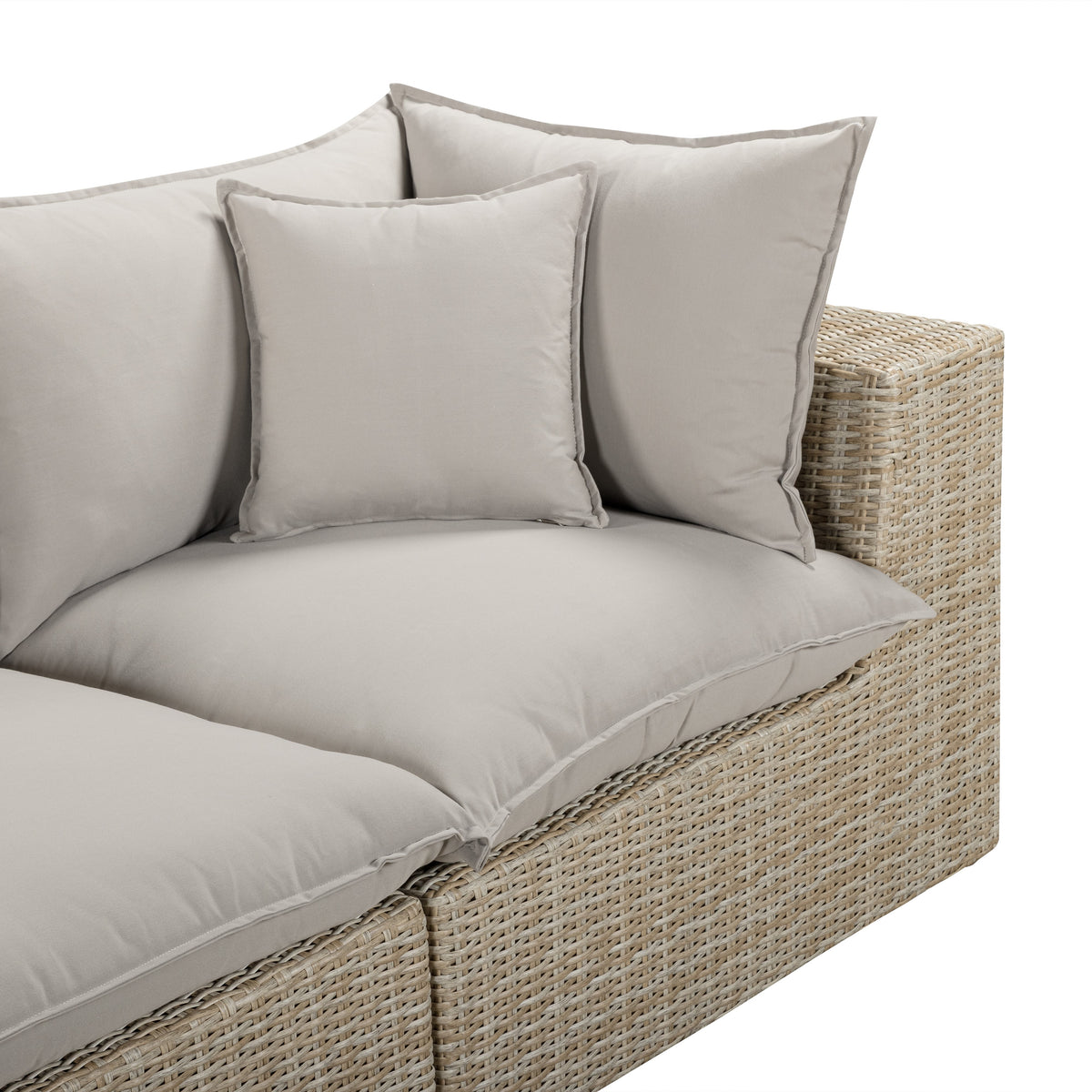 Cali 4-Piece Performance Fabric & Wicker Outdoor Sectional - Grey / Natural - Image 5
