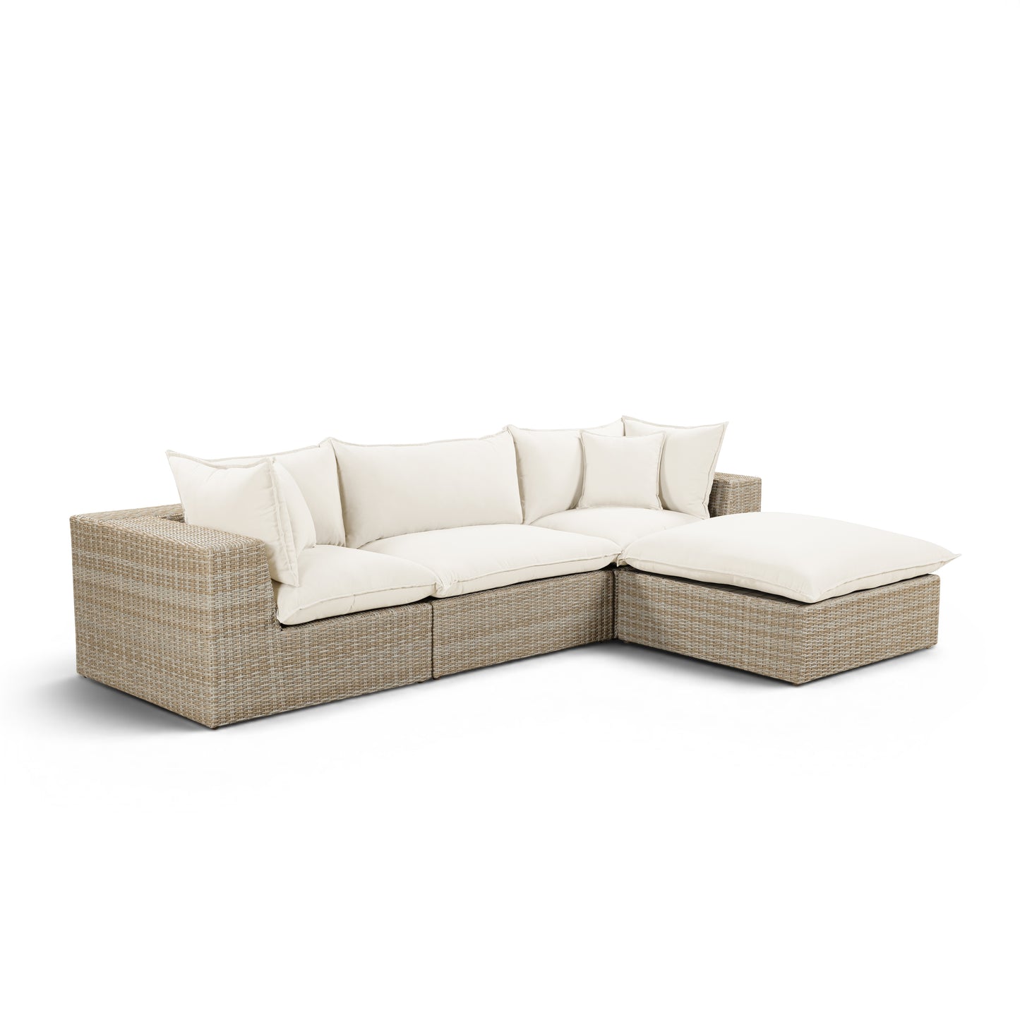 Cali 4-Piece Performance Fabric & Wicker Outdoor Sectional - Cream / Beige - Image 3