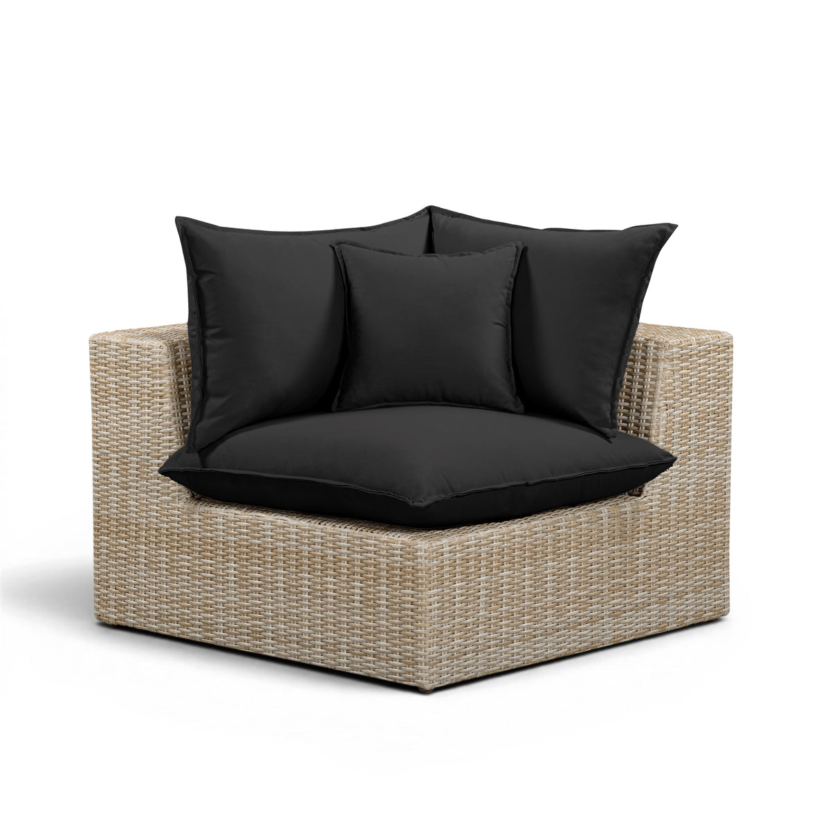 Cali Performance Fabric & Wicker Outdoor Corner Chair - Black / Natural - Image 1