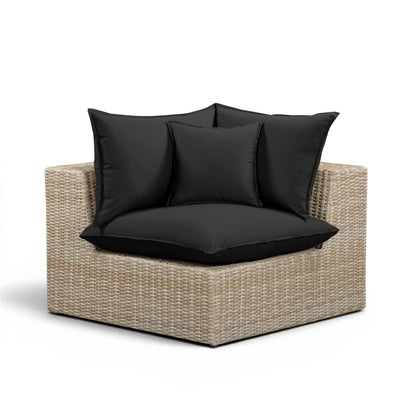 Cali Performance Fabric & Wicker Outdoor Corner Chair - Black / Natural - Image 1