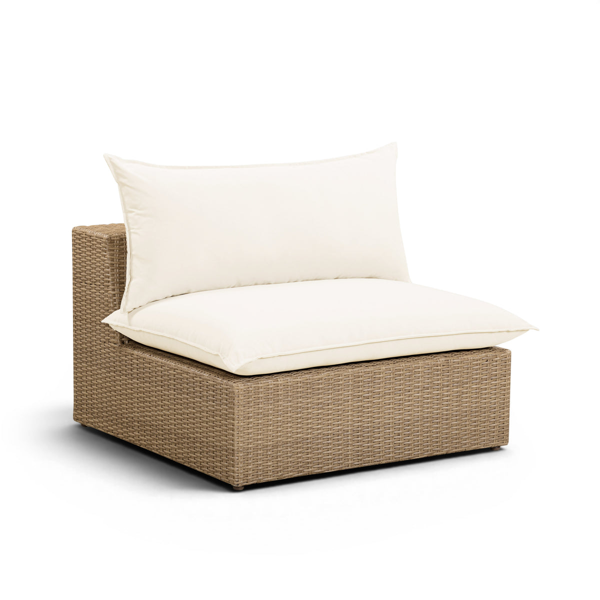 Cali Performance Fabric & Wicker Outdoor Armless Chair - Cream / Brown - Image 1